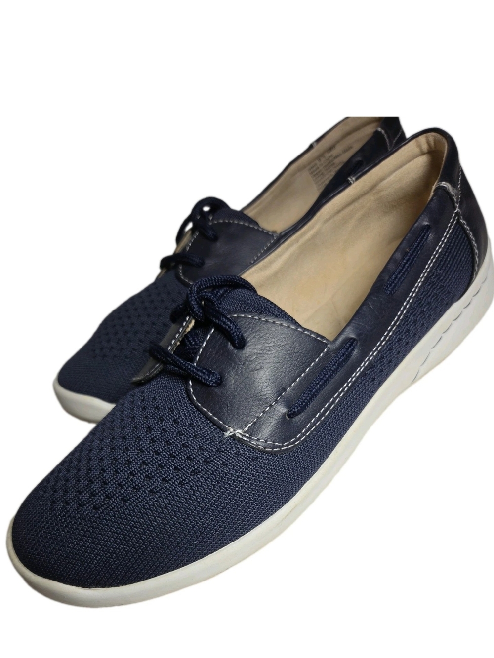 croft & barrow Navy Knit & Leather Slip-On Loafers with White Sole[8F